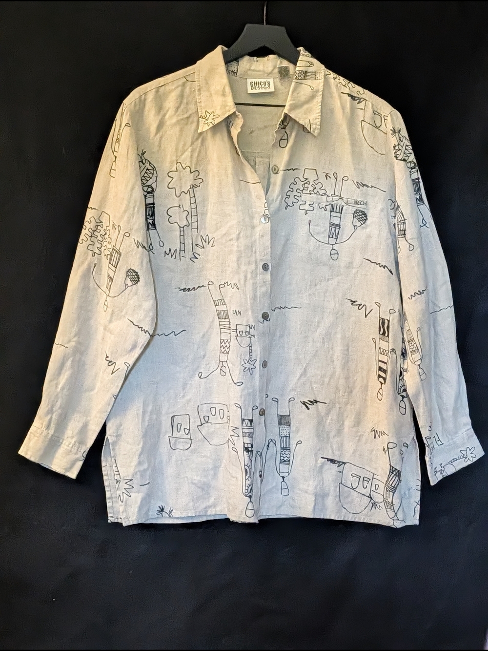 Chico’s Design Ramie Cotton Abstract Print Button Down Shirt Jacket Sz 2 Artist